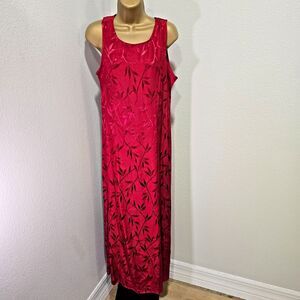 Vtg Holiday Red Jacquard Floral Long Dress Womens 11 12 Sleeveless Cocktail DBY